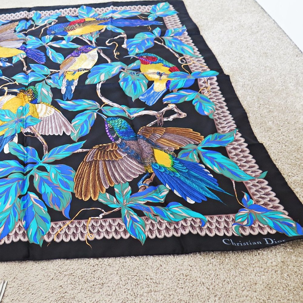 Christian Dior Bird Silk Twill Scarf - Blue and Black